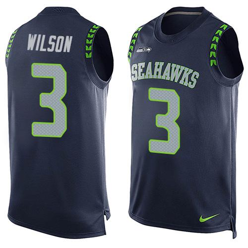 Nike Seahawks #3 Russell Wilson Steel Blue Team Color Men's Stitched NFL Limited Tank Top Jersey - Click Image to Close